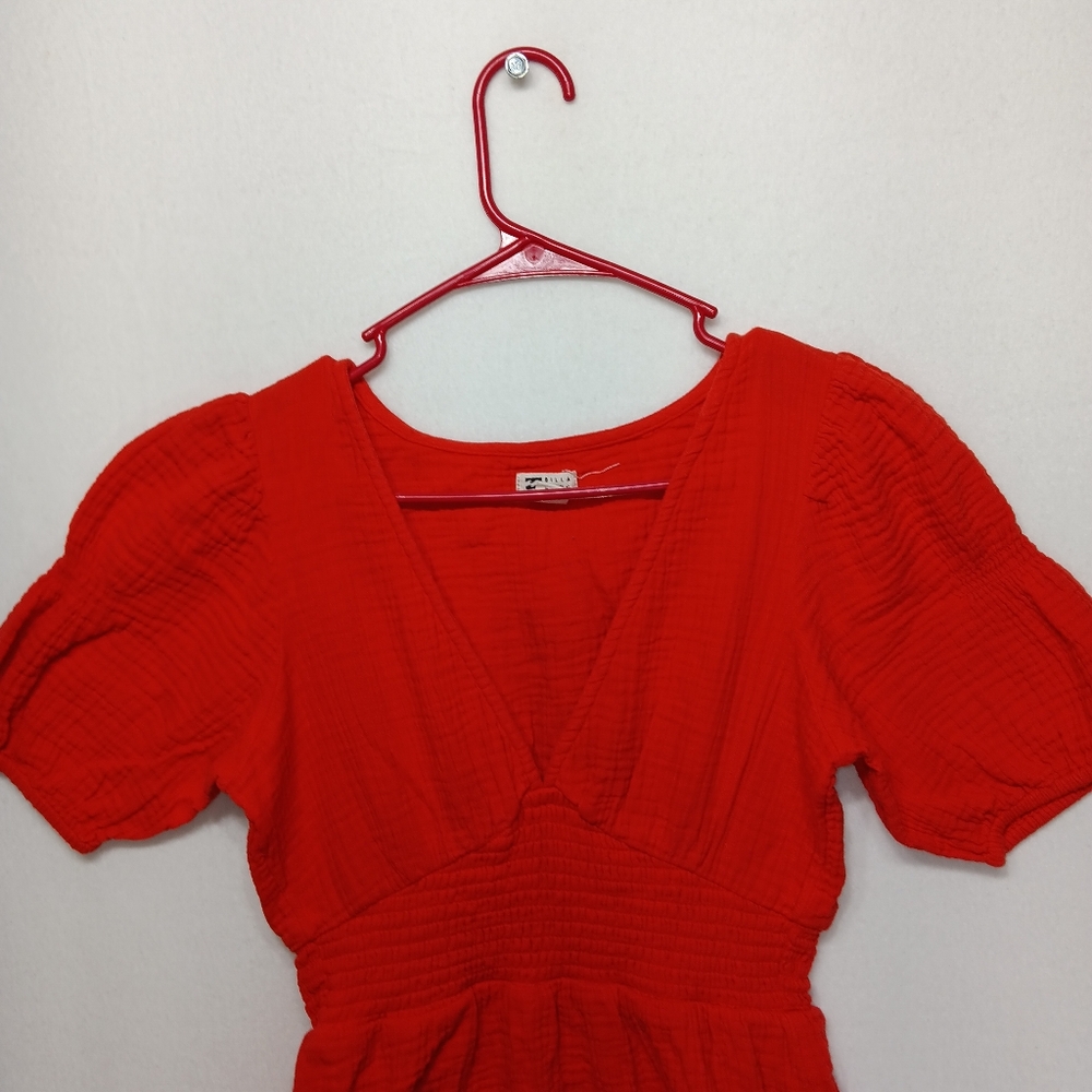 BILLABONG Red V-Neck Puff Sleeve Dress size s - Picture 2 of 11